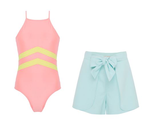 maio rosa e amarelo e shorts azul cea collection blue man